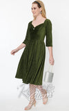 Unique Vintage Lamar Swing Dress in Green Velvet retro party