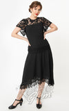 Unique Vintage Marmande Lace Flapper Dress in Black