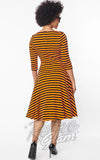 Unique Vintage Nicole Black & Orange Striped Swing Dress back