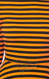 Unique Vintage Nicole Black & Orange Striped Swing Dress fabric