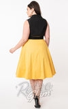 Unique Vintage Oakley Swing Skirt in Mustard Yellow curvy back