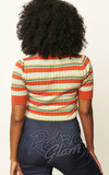 Unique Vintage Prim & Pretty Sweater in Orange & Mint Stripes back