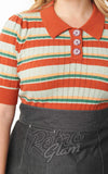 Unique Vintage Prim & Pretty Sweater in Orange & Mint Stripes curvy detail