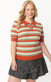 Unique Vintage Prim & Pretty Sweater in Orange & Mint Stripes plus size