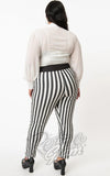 Unique Vintage Rizzo Cigarette Pants in Black & White Stripes plus size back