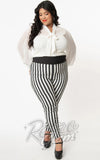 Unique Vintage Rizzo Cigarette Pants in Black & White Stripes plus size