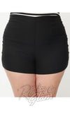 Unique Vintage Easy Breezy Shorts in Black curvy detail