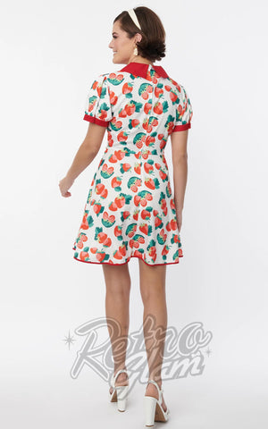 Smak Parlour White Fit & Flare Dress in Strawberry Print back