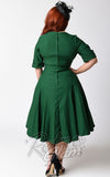Unique Vintage 1950s Style Emerald Green Delores Swing Dress back
