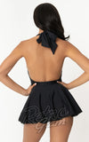Unique Vintage Wendy skirted Swimsuit in Black front back