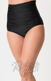 Unique Vintage Monroe high waisted ruched Bikini Bottoms in Black detail