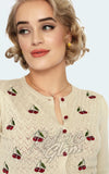 Voodoo Vixen Ivory Cherry Embroidery Bell Sleeve Cardigan detail