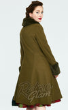 Voodoo Vixen Erin Faux Fur Trimmed Coat in Olive back